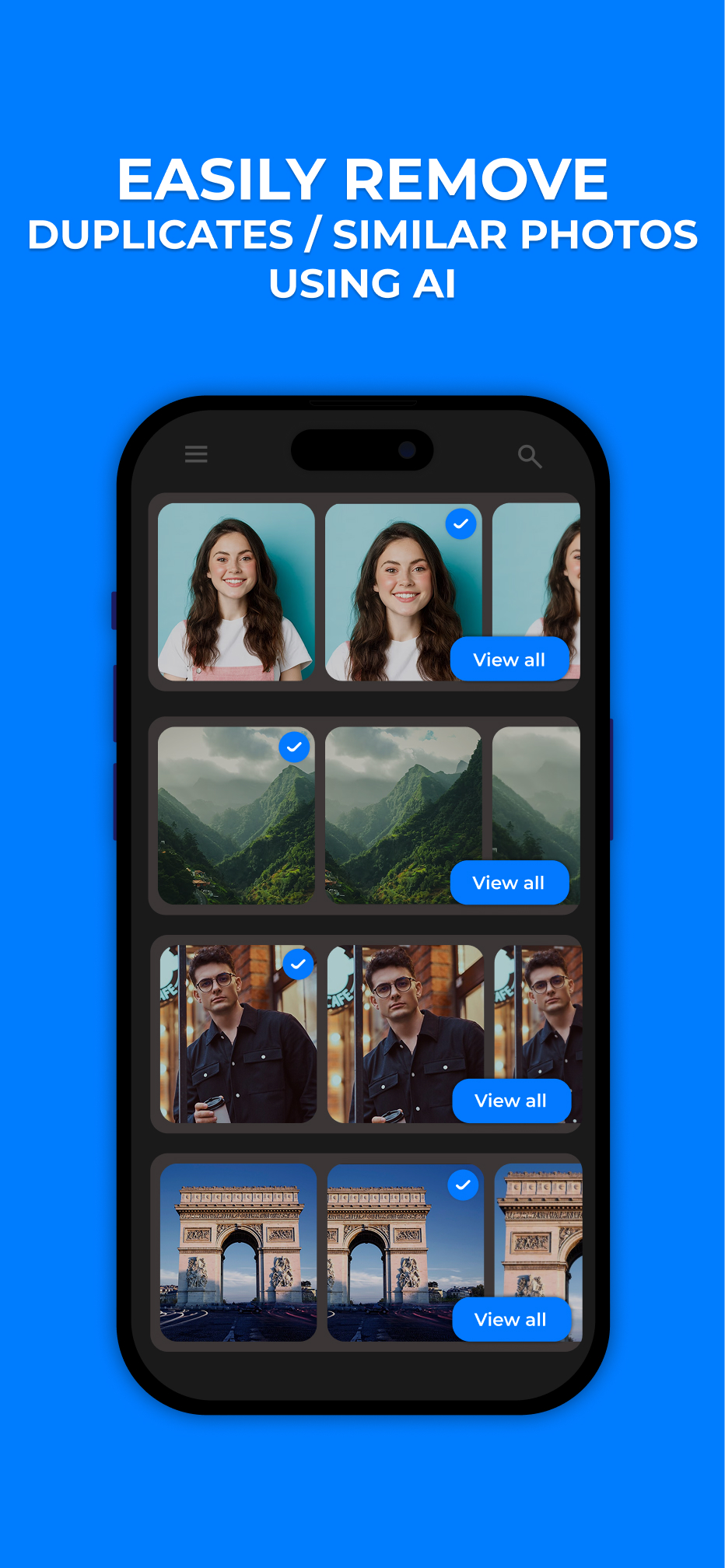 Swipe Photo Cleaner screenshot showing swipe gestures to keep or remove photos